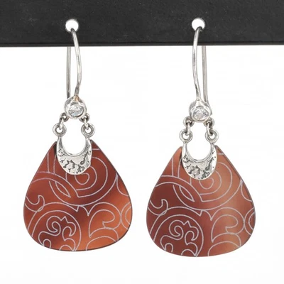 Retired Silpada Carved Shell & CZ Sterling Silver SUBTLE BREEZE Earrings W2237 - Image 1 of 4
