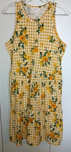 MARKET & SPRUCE LADIES SHORT YELLOW/FLORAL SOFT STRETCH KNIT PULLOVER DRESS-M - Picture 1 of 4