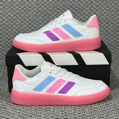 Adidas Courtblock J Tennis Shoes White Pink Blue Purple Girls Size 4 Sneakers - Image 1 of 4