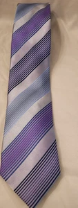 Wembley Vintage Polyester Mens Tie Purple / Gray /Black Stripes - Picture 1 of 10