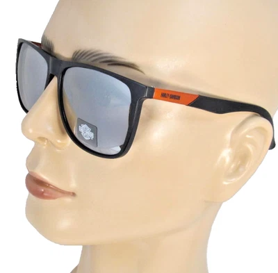 Gafas de sol de plástico negras mate con logotipo de Harley Davidson para hombre lentes espejadas Foto 1 de 4
