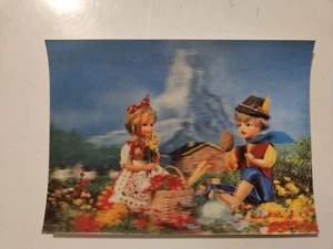 VTG Lenticular 3D Boy & Girl Matterhorn Switzerland Made In Japan Unused 60s/70s - Picture 1 of 3