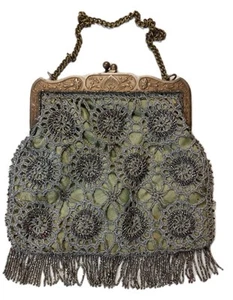 Lovely Vintage 1930s Deco Metal Embroidered Bead Cocktail Clutch Handbag Purse - Picture 1 of 4