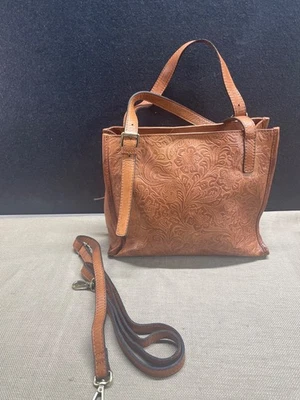 Bolso de Mano Patricia Nash Tooled Florence Cuero Amapola Marrón Buen Estado Foto 1 de 4