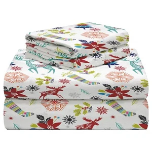 190 GSM Twin XL, Holiday Joy Sheet Set, Warm & Cozy - 100% Cotton Flannel Pre... - Picture 1 of 9
