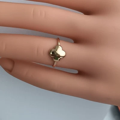 18K Solid Yellow Gold Four Leaf Clover Size 7 Minimalist Promise Band Ring NEW - Image 1 of 4