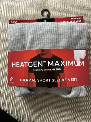 Marks & Spencer Mens Maximum Thermal Short Sleeve Vest Merino Wool Blend Small - Image 1 of 4