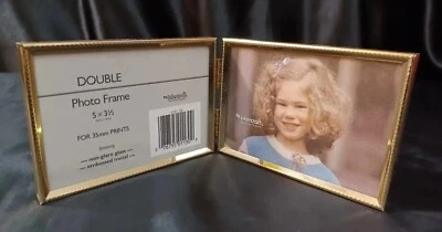 MARCO DE PIE CON BISAGRAS DOBLE PLEGADO FOTO METAL DORADO VINTAGE 5 "X 3.5" MCM Foto 1 de 4