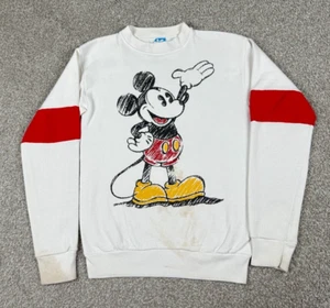 Sudadera De Colección Disney Mickey Adulto Mediana Blanca Pullover Cuello Redondo Años 80 EE. UU. - Imagen 1 de 11