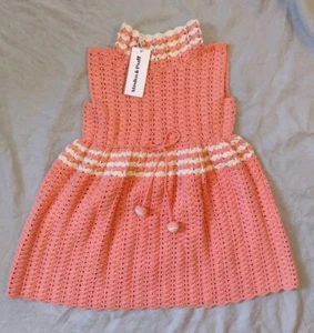 Mischa und Puff Mädchen 18-24 M koralle Baumwolle ärmellos handgehäkelt Kleid Ostern - Bild 1 von 8
