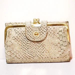 HOBO The Original Alice Leather Wallet Beige Suede Gold Animal Print Purse (t56) - Bild 1 von 24