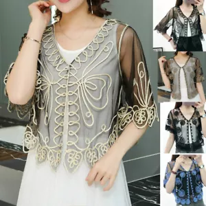 Sheer Bolero Shrug Wedding Prom Dress Wrap Handcraft Jacket Coat Cape Top 8-16 A - Picture 1 of 44
