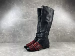 A.S.98 Avant Garde Leather Black Hight Zip Biker Boots Size 37 Made in Italy - Picture 1 of 14