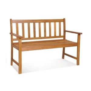 2-Person Garden Acacia Wood Bench Outdoors Slatted Seat With Backrest & Armrests - Picture 1 of 12