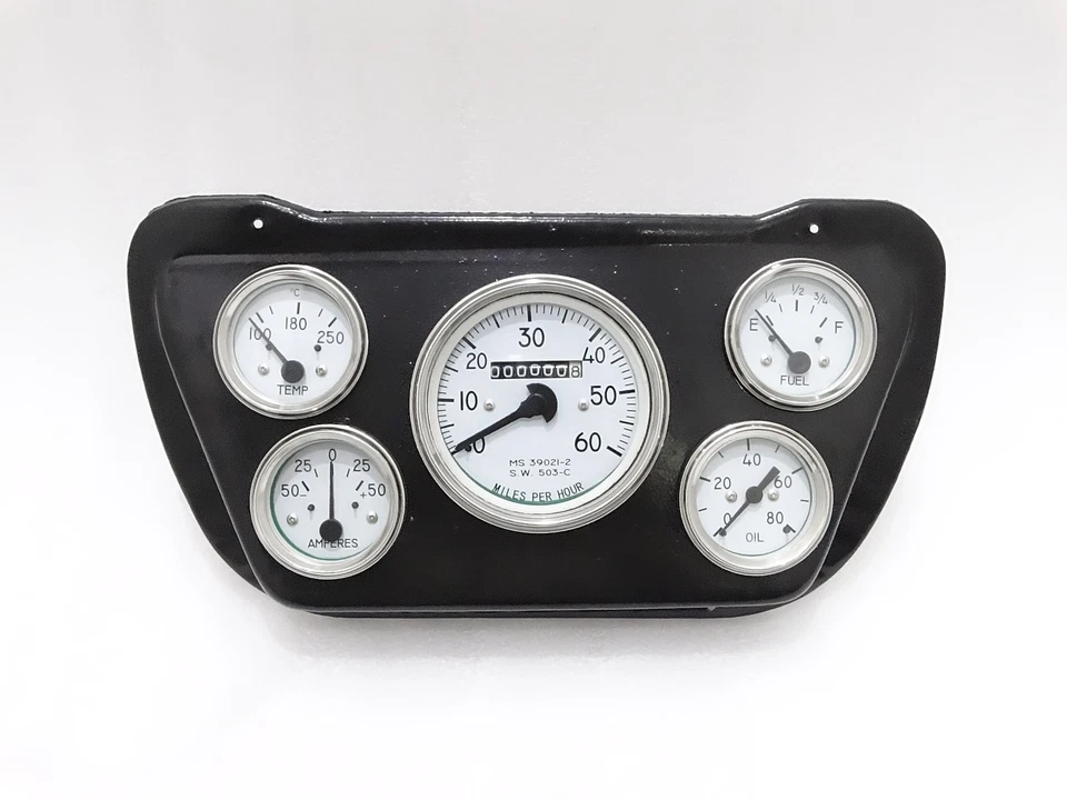 PLACA NEGRA COMPLETA MONTAJE VELOCÍMETRO CARA BLANCA PARA NUEVO WILLYS JEEP #G441 Foto 1 de 4