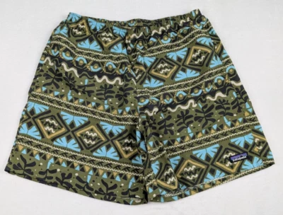 Patagonia Bolsos Largos 7" Para Hombres Grandes Malla Forrados Tiki Palo Verde Hawaiano Floral Foto 1 de 4