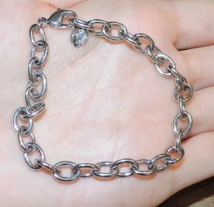 Signed SWAROVSKI Crystal Swan Charm Silver Tone Rolo Link Chain Bracelet - Picture 1 of 5