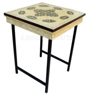 Indian Handicrafts Bone Inlay Hand Painted Side Table Bed Side End Table  - Picture 1 of 4