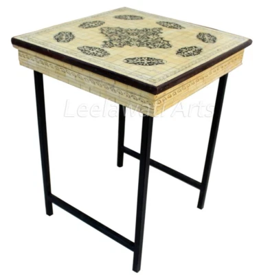 Indian Handicrafts Bone Inlay Hand Painted Side Table Bed Side End Table  - Image 1 of 4