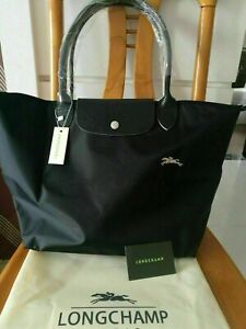 Longchamp Le Pliage 1899 Nylon Tote Bag Embroidery Horse Black Handbag Size L