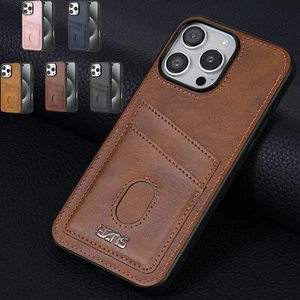 For iPhone 16e 2025/13/15/16 Pro Max Soft Leather Card Wallet Shockproof Case - Picture 1 of 14
