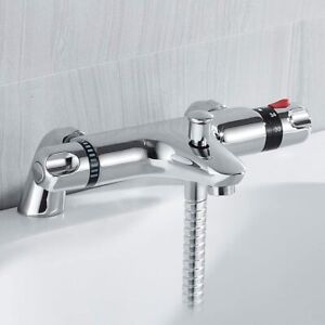 Bathroom Thermostatic Bath Filler Taps Shower Bar Mixer Valve Deck Mounted Brass