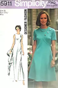 Vestido Simplicity Misses años 70 diseñador moda patrón 5911 talla 10 SIN CORTAR - Imagen 1 de 2
