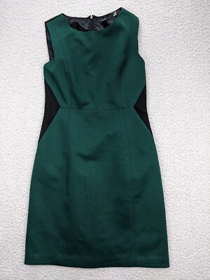 Elie Tahari Womens 6 Black Green Panel Sleeveless Pencil Dress Round Neck - Image 1 of 4
