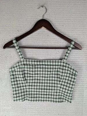 Camiseta sin mangas Hollister talla mediana a cuadros mezcla viscosa verde Foto 1 de 4