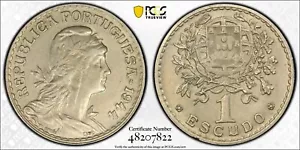 Portugal 1944 1 Escudo PCGS AU58 Scarce Date - Picture 1 of 4