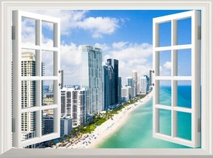 Pegatina de pared para ventana falsa de Miami Beach 3D póster pelado y calcomanía papel tapiz arte - Imagen 1 de 5
