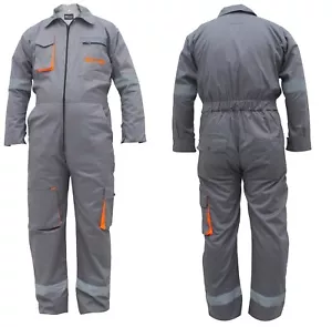 Grey Work Wear Men's Overalls Boiler Suit Coveralls Mechanics Protective FIT HUB - Picture 1 of 3
