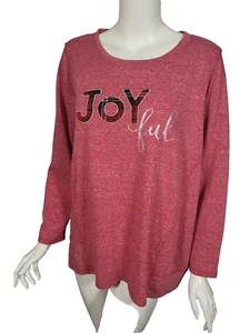 STYLE & CO Winter Holiday Christmas Red Joyful Plaid Glitter Top sz 2X NWT - Picture 1 of 2