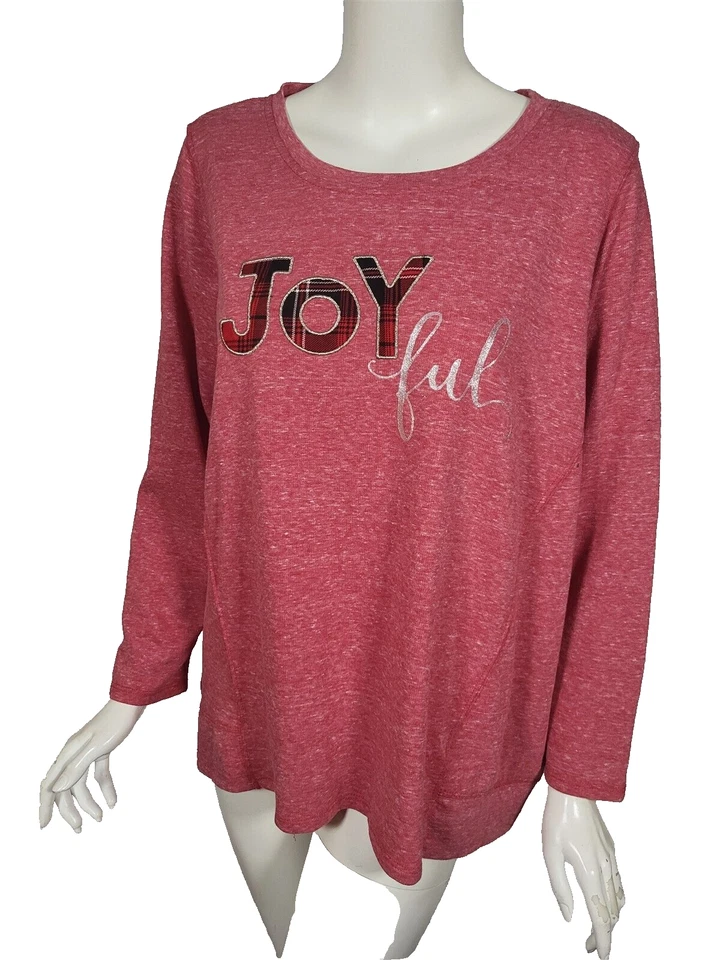 Style & Co Plus Size Joyful Heathered Graphic Womens 2x Red Pullover Sweatshirt