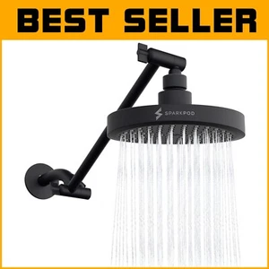 High Pressure Rain Shower Head with Adjustable Arm - Easy Install Black Matte - Picture 1 of 11