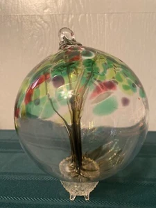 Kitras Hand blown heavy Art Glass Witches spirit Ball Tree of Life 5” D 6.5”T - Picture 1 of 2
