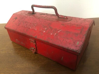 Vintage Red Tool Box Storage 11.2×6.1×4.1 inch Showa Retro Carpenter W/ handle - Image 1 of 4