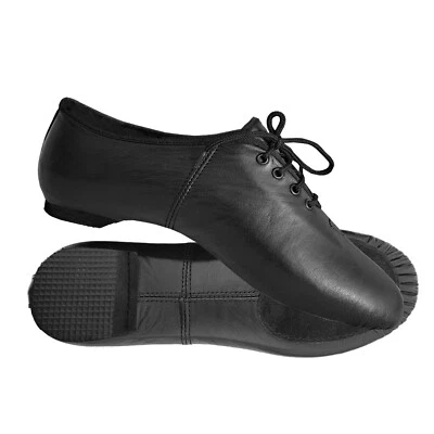 Jazz Tanzschuhe schwarz Leder moderne Schnürsenkel geteilte Sohle Unisex irischer Tanzschuh - Bild 1 von 4