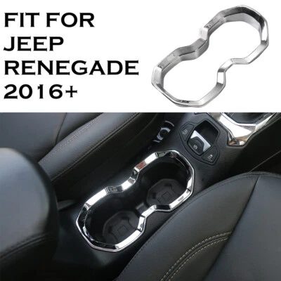 Chrome Inner Front Water Cup Holder Cover Trim Ring Frame For Jeep Renegade 16+ - Imagem 1 de 4