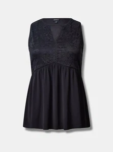 Torrid Mini Studio Knit Crew Neck Keyhole Lace Tank Black 3 3X 22 24 #G55856 - Picture 1 of 4