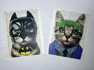 Bat Cat And Joker Cat 2 Piece Unframed Art - Picture 1 of 3