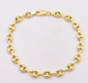 7mm Puffed Anchor Mariner Women's 8 Inch Wedding Bracelet 14K Yellow Gold Plated - Picture 1 of 8