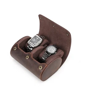 Leather Watch Roll Travel Case,Vintage Crazy Horse Leather 2-Slots Watch Box ... - Picture 1 of 7