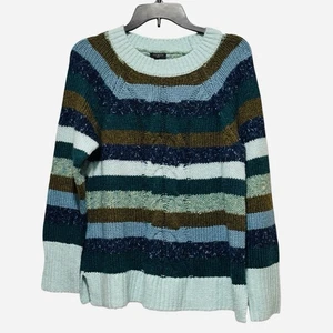 Talbots Womens Large Petite Blue Striped Cable Knit Pullover Sweater - Picture 1 of 8