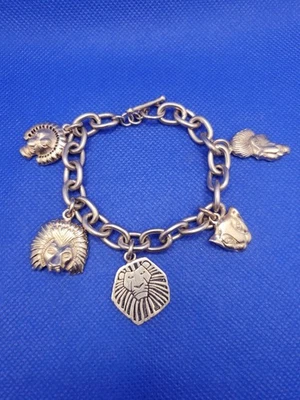 Disney Lion King on Broadway Charm Bracelet Masks Matte Gold Tone NO GLASS BEADS - Image 1 of 4
