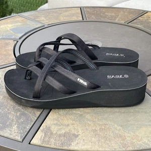 Teva Mush Mandalyn Zeppa Donna 10 Sandali Nero Motivo Cinturino Comfort Platform - Foto 1 di 8