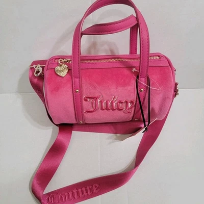 NWT Y2K Juicy Couture Queen Of Everything Barrel Velour Purse Free Love Fusia - Image 1 of 4