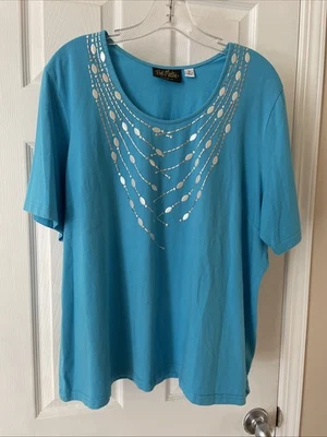 Hermoso Top Túnica Bob Mackie Usable Art Talla XL Azul Plata Foto 1 de 3