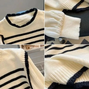 Tragbarer bequemer Damen Langarm gestreifter Strickanzug mit dehnbarer Passform - Picture 1 of 20