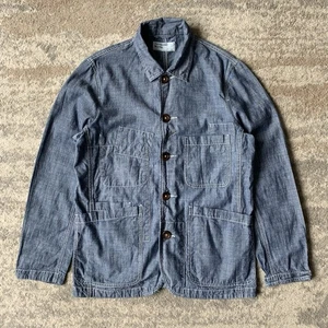 Universal Works Chore Jacket Small Indigo Chambray Patchwork Bakers Multi Pocket - Picture 1 of 12